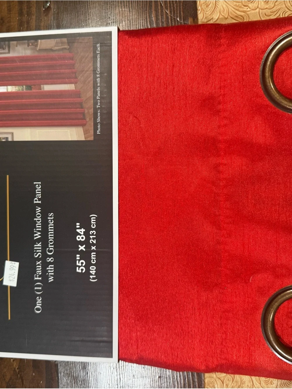 Faux Silk Curtain Panel with Grommets - Red